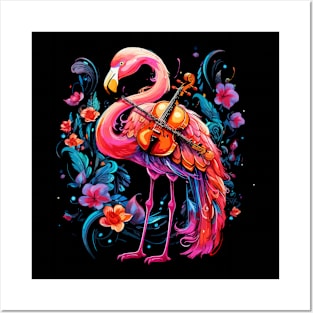 Flamingo Playing Violin Posters and Art